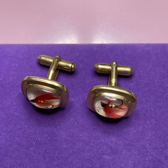 💛 Vintage Hayward 12k Gold Filled Hook Fly Fishing Cuff Links - Picture 2 of 5